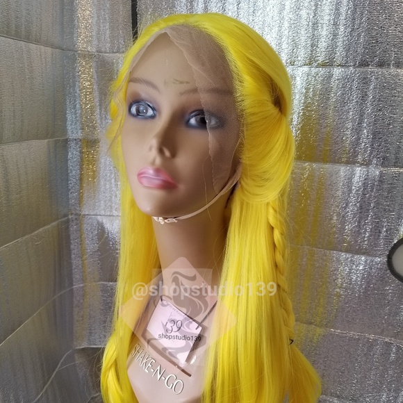Yellow Double braided lace front wig main image 4